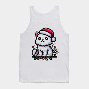 Cute Christmas Cat Santa Hat Christmas Lights Adorable Tank Top